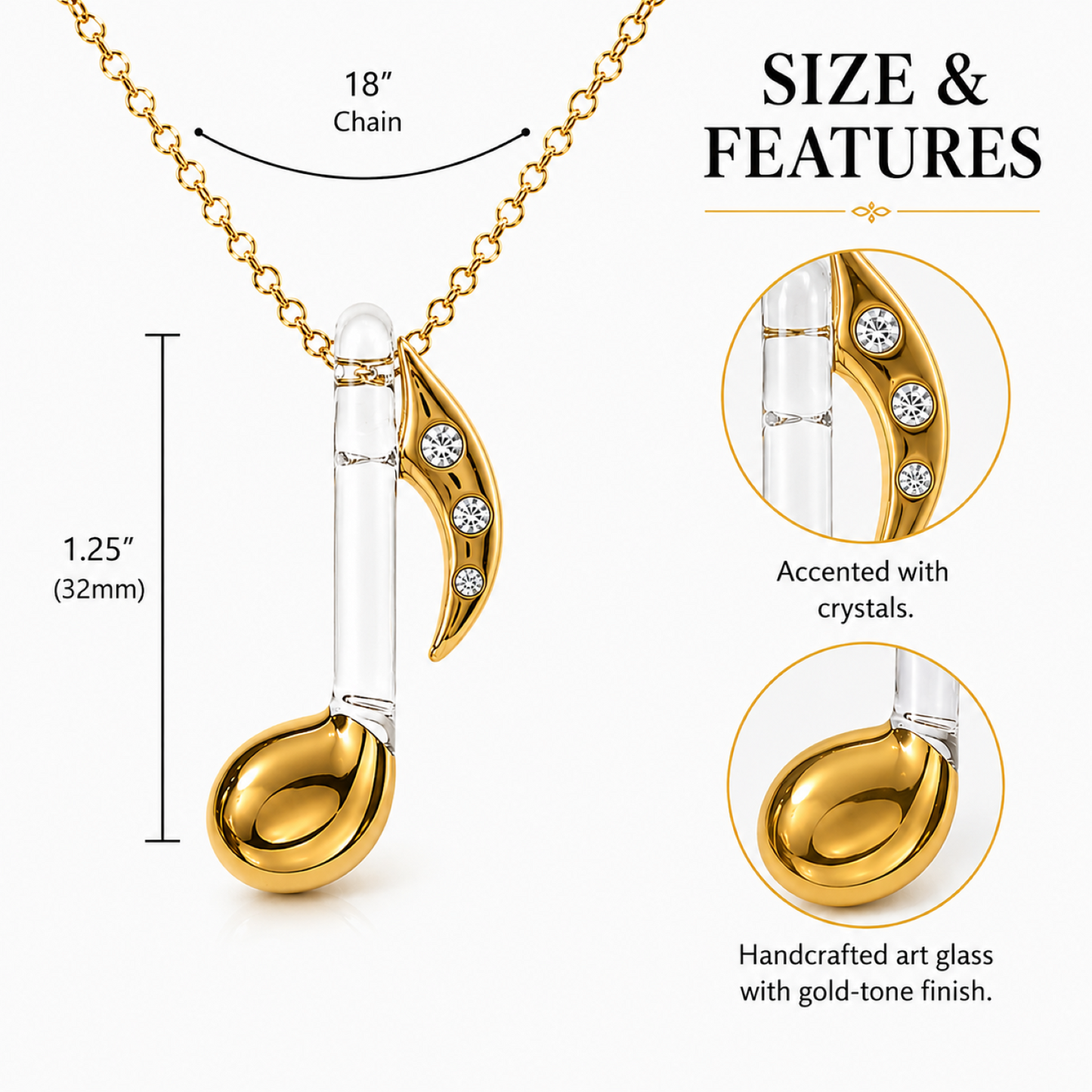 Gold Music Note Necklace, Music Teacher Gift, Gold Pendant, Choir Director Gift, Musician Gift