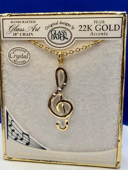 Glass Baron Treble Clef Music Note Necklace with Crystals Accents