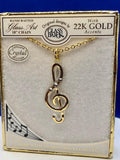 Handmade Treble Clef Music Note Necklace with Crystals Accents