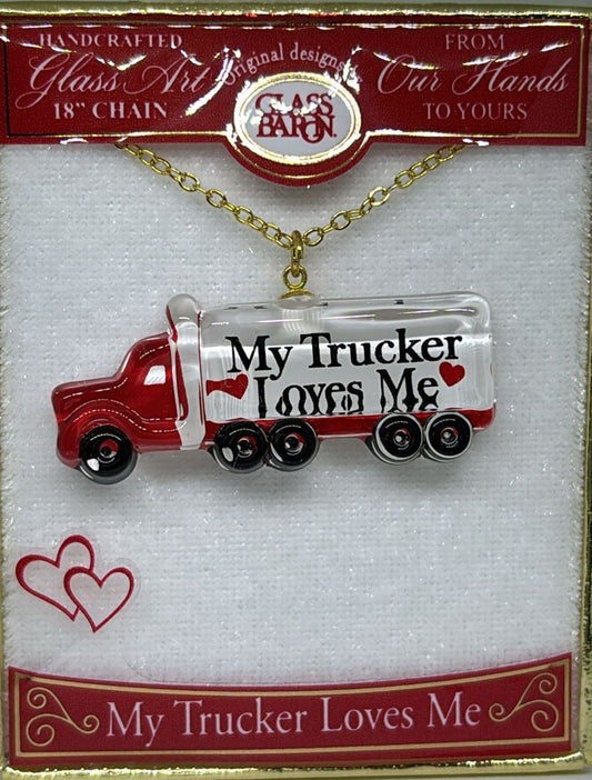 My Trucker Loves Me truck pendant necklace on 18 inch gold plated chain