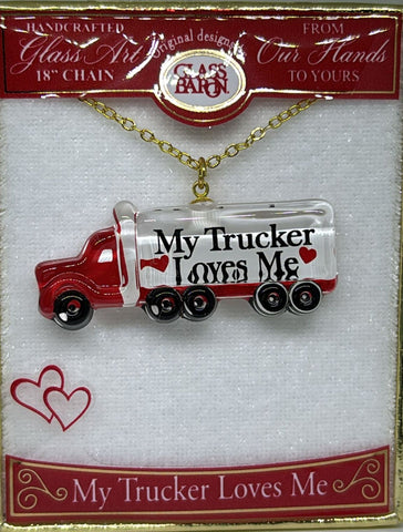 My Trucker Loves Me truck pendant necklace on 18 inch gold plated chain