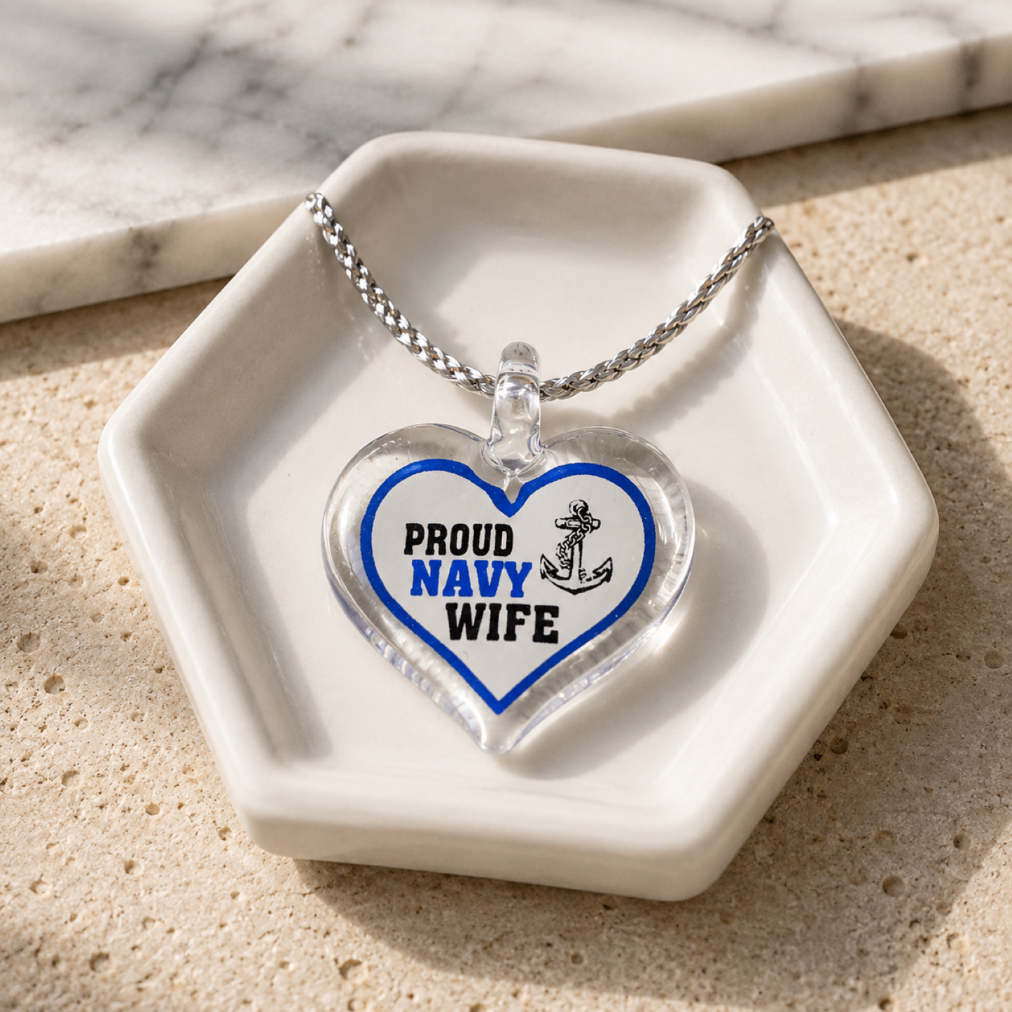 Navy Wife Necklace Proud Military Spouse Jewelry Deployment Gift Patriotic Anchor Pendant for Her
