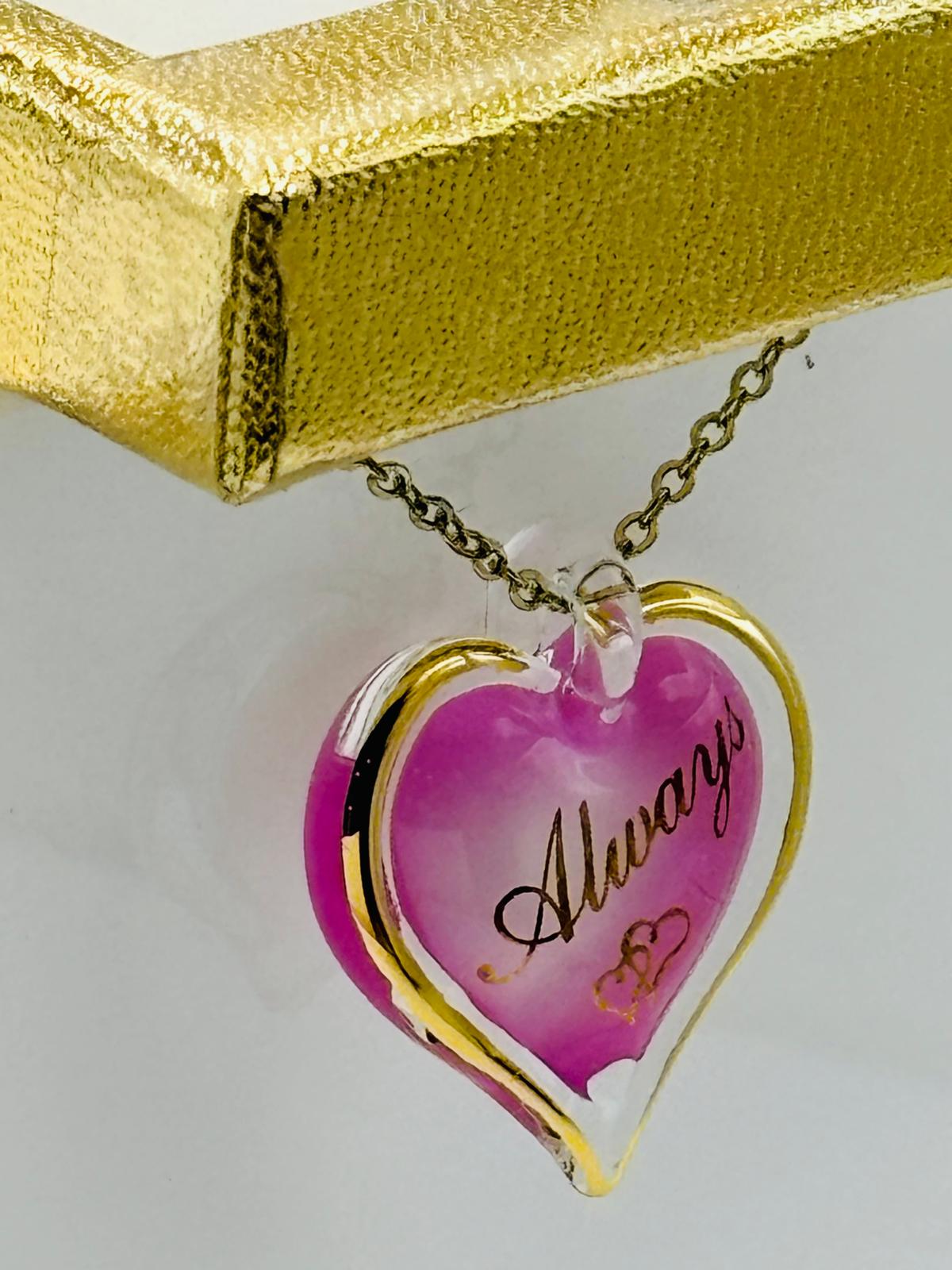 Always In My Heart Necklace Handcrafted Pink Heart Pendant Love Gift
