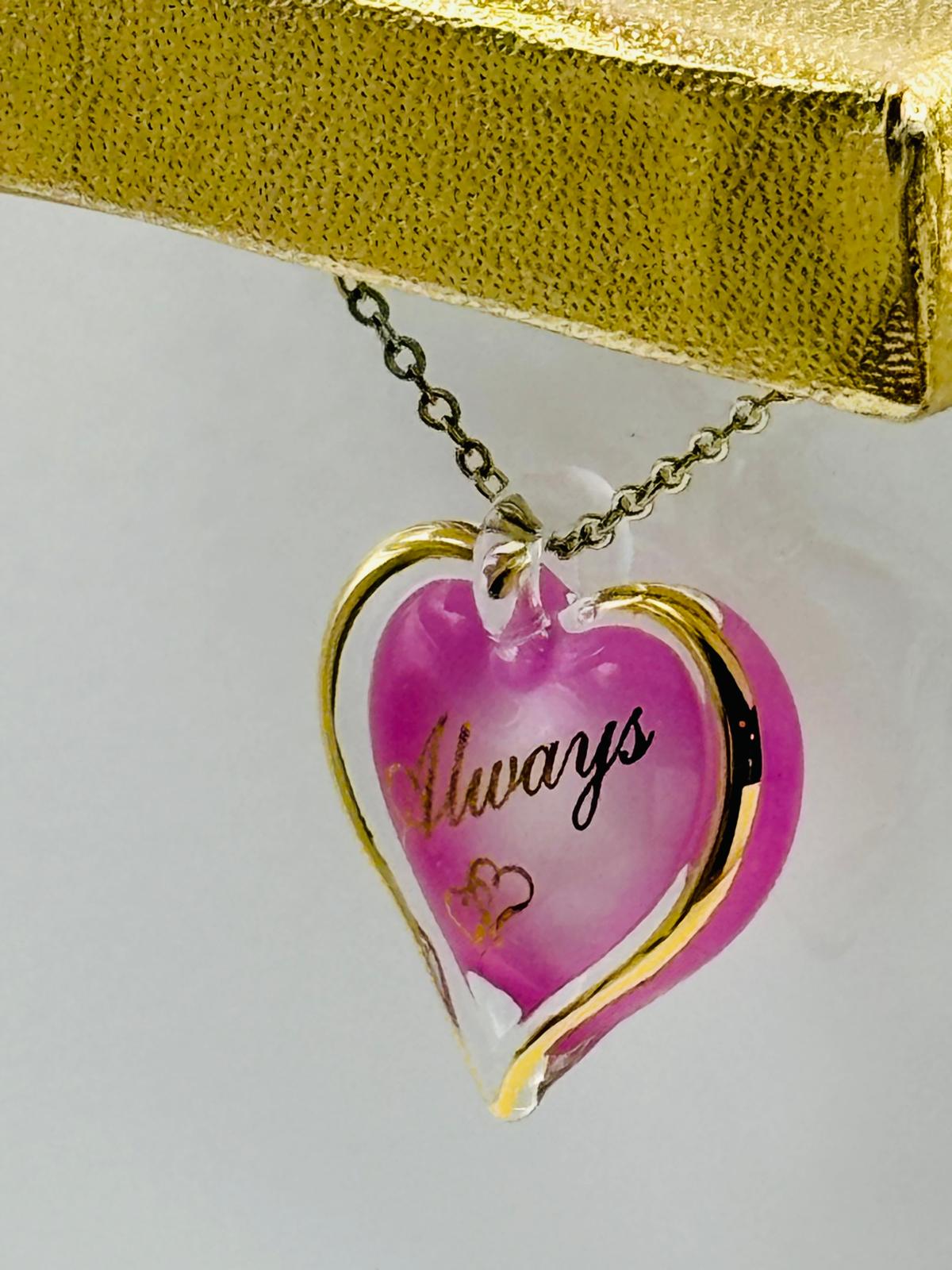 Always In My Heart Necklace Handcrafted Pink Heart Pendant Love Gift