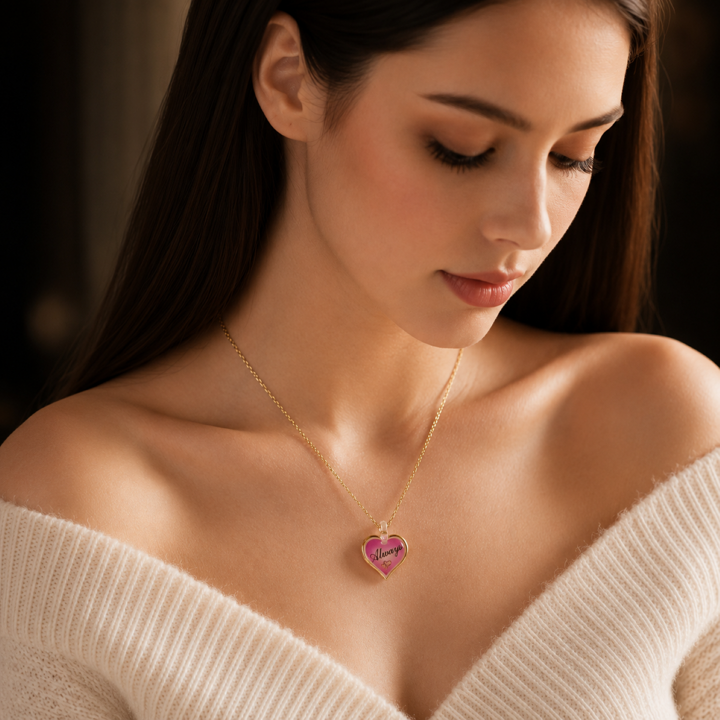 Always In My Heart Necklace Handcrafted Pink Heart Pendant Love Gift