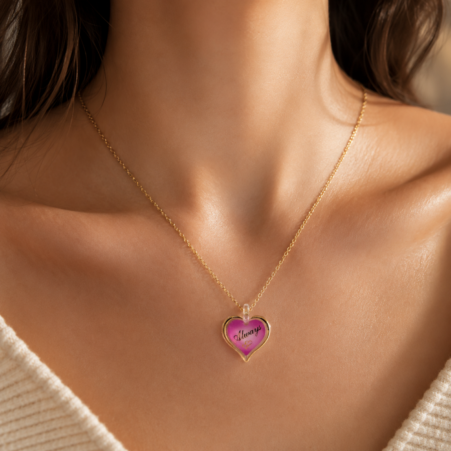 Always In My Heart Necklace Handcrafted Pink Heart Pendant Love Gift