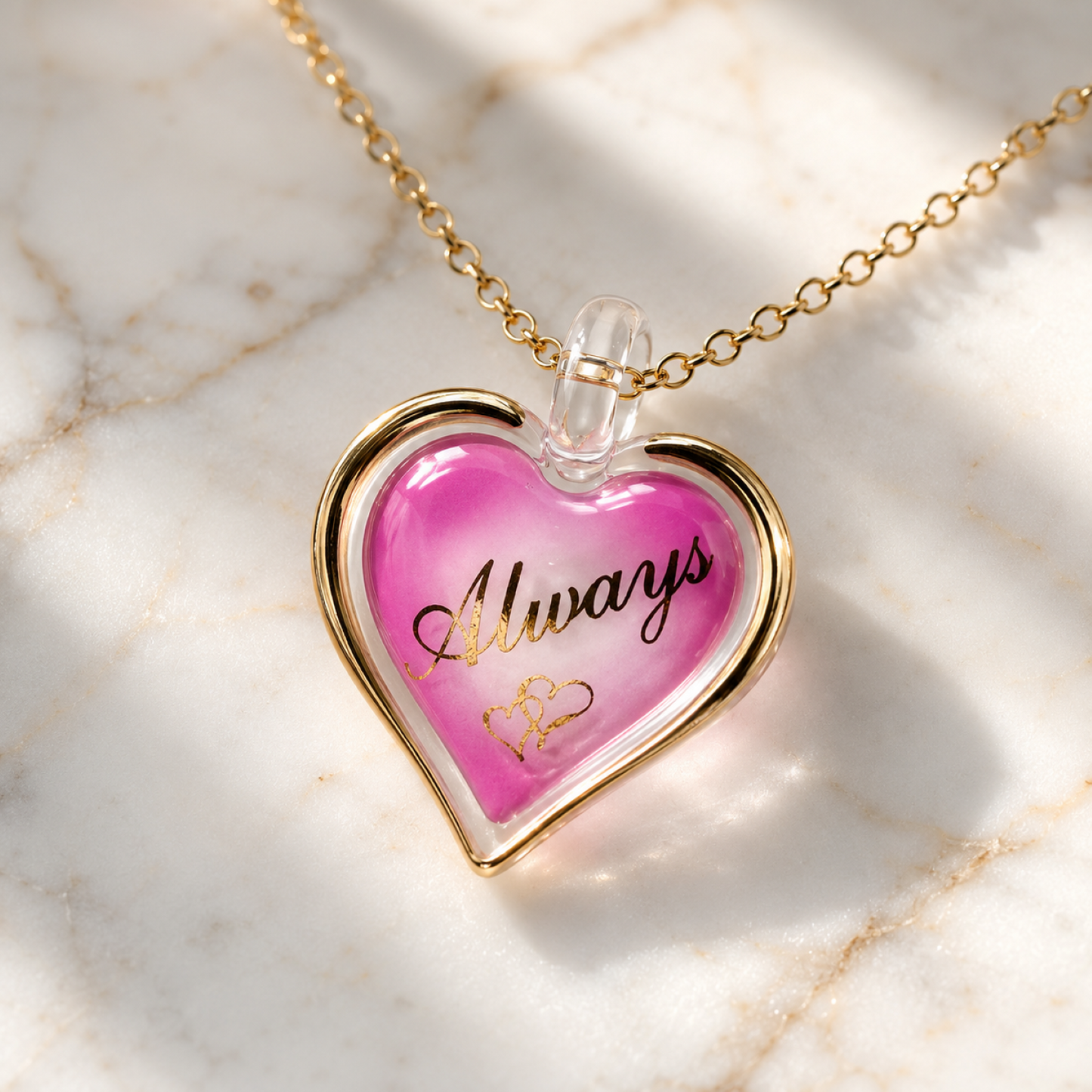 Always In My Heart Necklace Handcrafted Pink Heart Pendant Love Gift