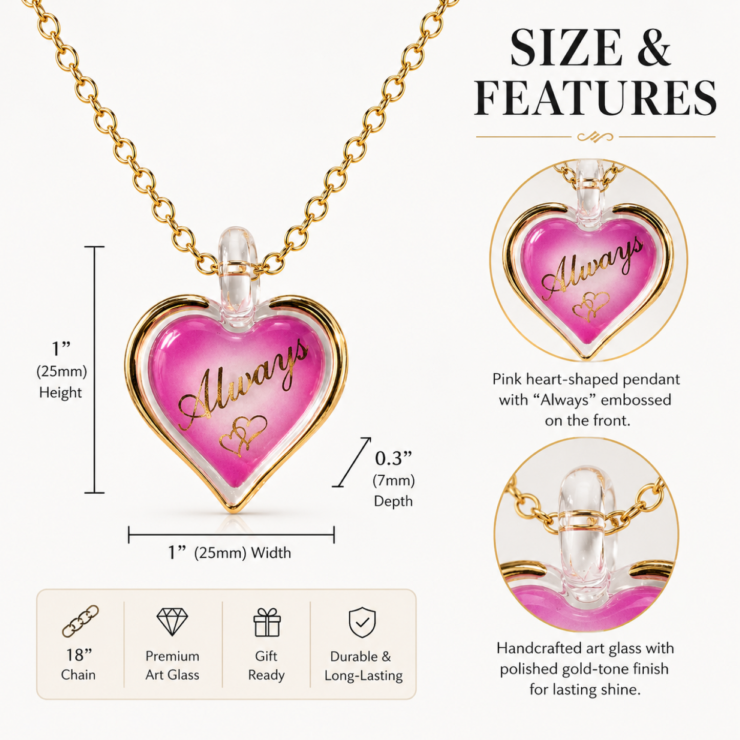 Always In My Heart Necklace Handcrafted Pink Heart Pendant Love Gift