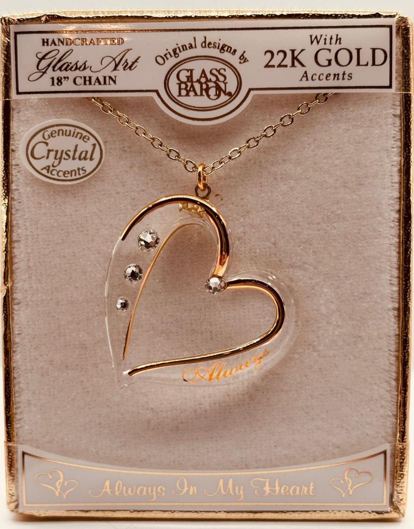 Always Crystal Heart Necklace | 22K Gold Accents | Romantic Love Gift Jewelry