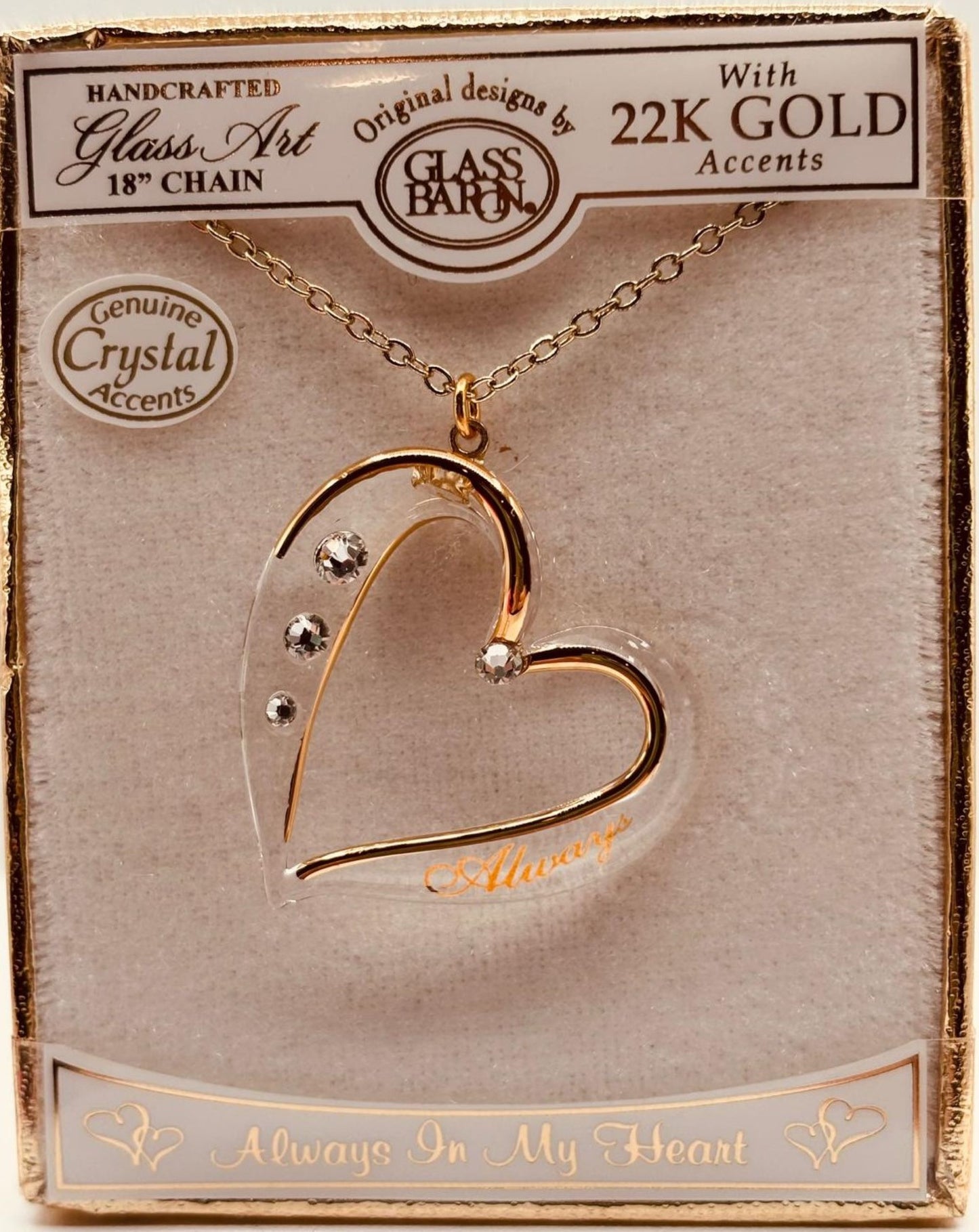 Always Crystal Heart Necklace | 22K Gold Accents | Romantic Love Gift Jewelry
