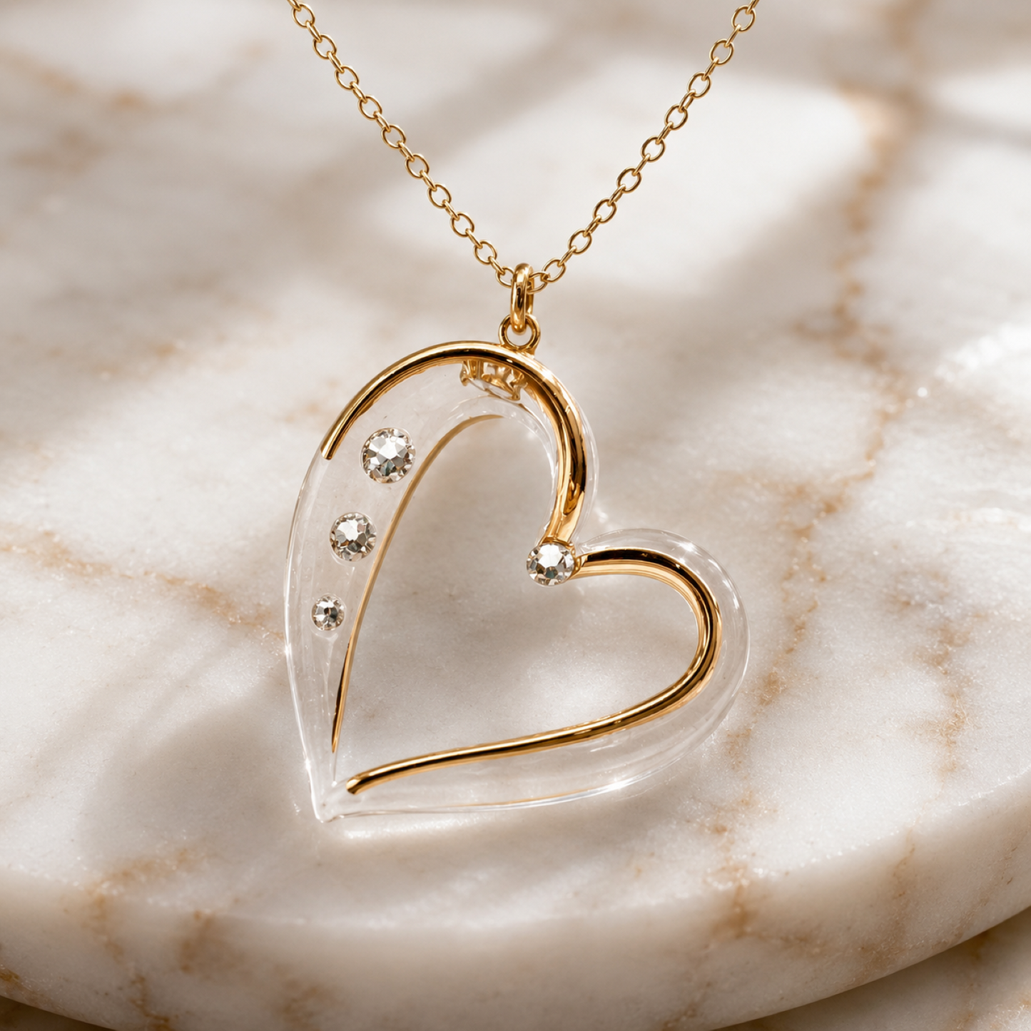 Handcrafted heart pendant necklace with genuine crystal accents, gold detailing, "Always" script, and an 18-inch chain.