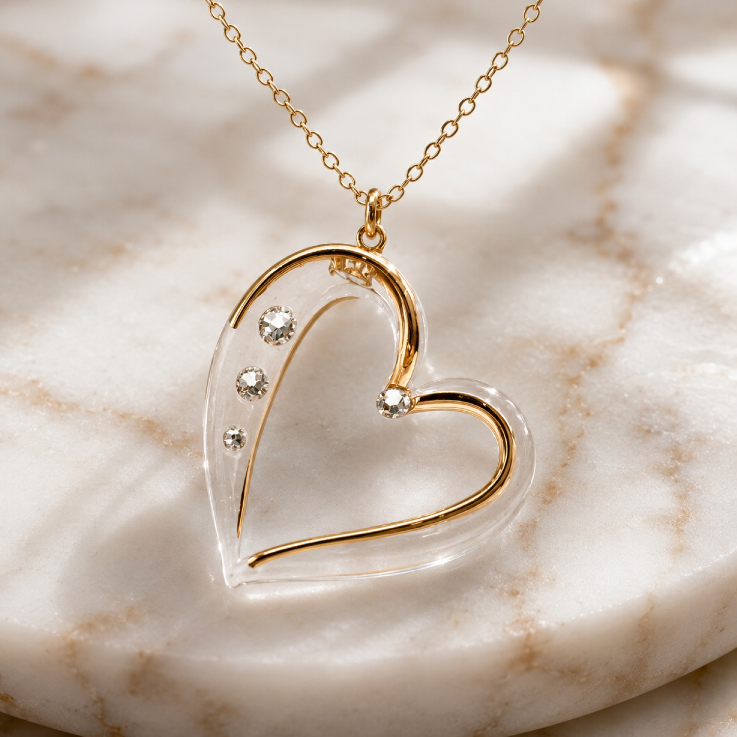 Handcrafted heart pendant necklace with genuine crystal accents, gold detailing, "Always" script, and an 18-inch chain.