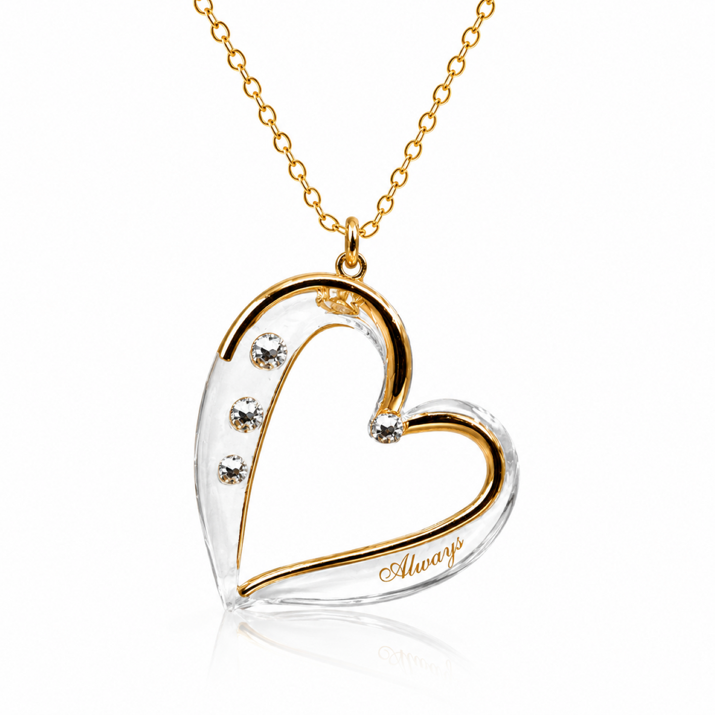 Heart Pendant Necklace, Crystal Necklace, Gold Plated Glass Jewelry, Romantic Gift for Her, Anniversary Gift, 18-Inch Chain