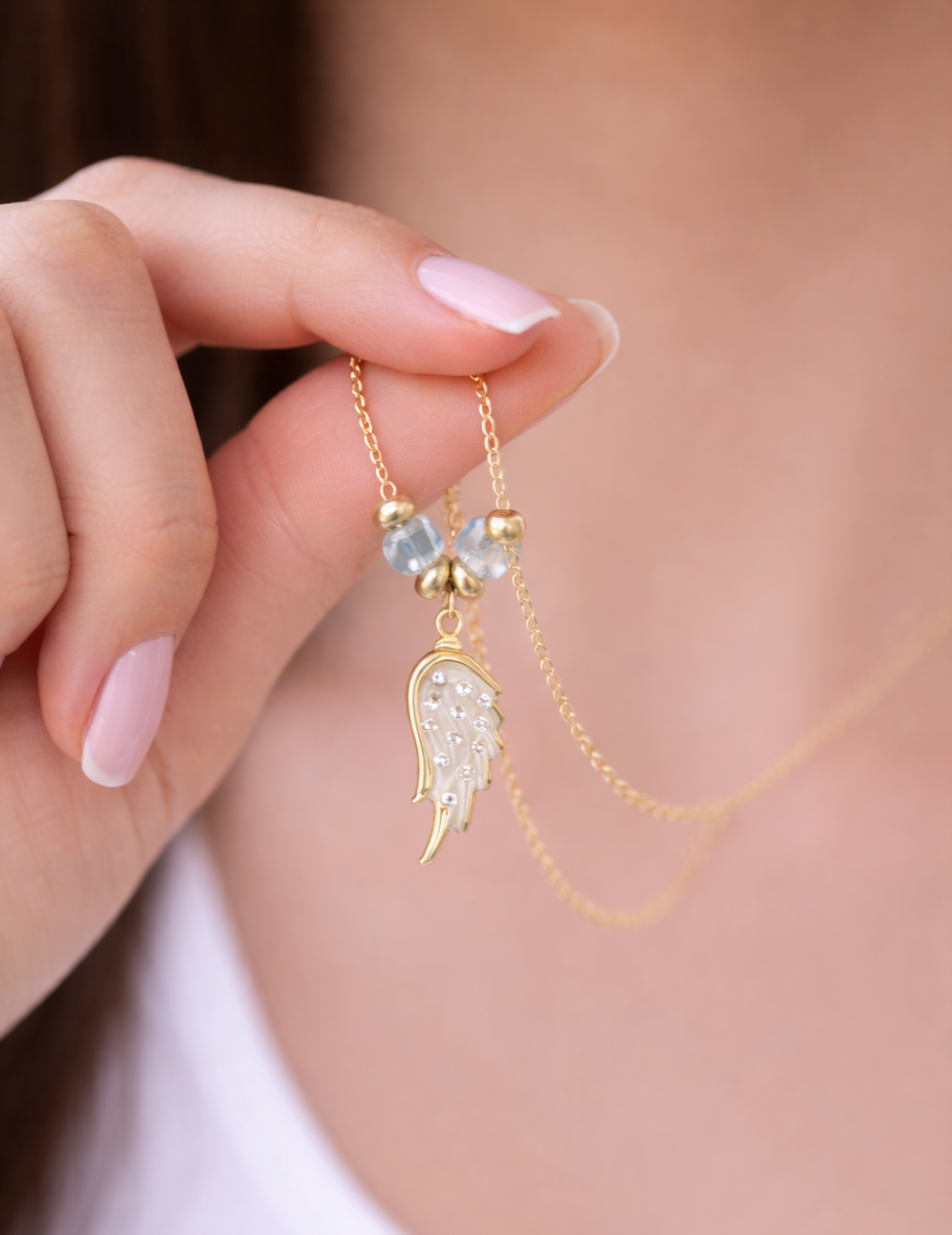 Angel’s Wing Necklace | Handcrafted Crystal Wing Pendant on 18" Gold Plated Chain