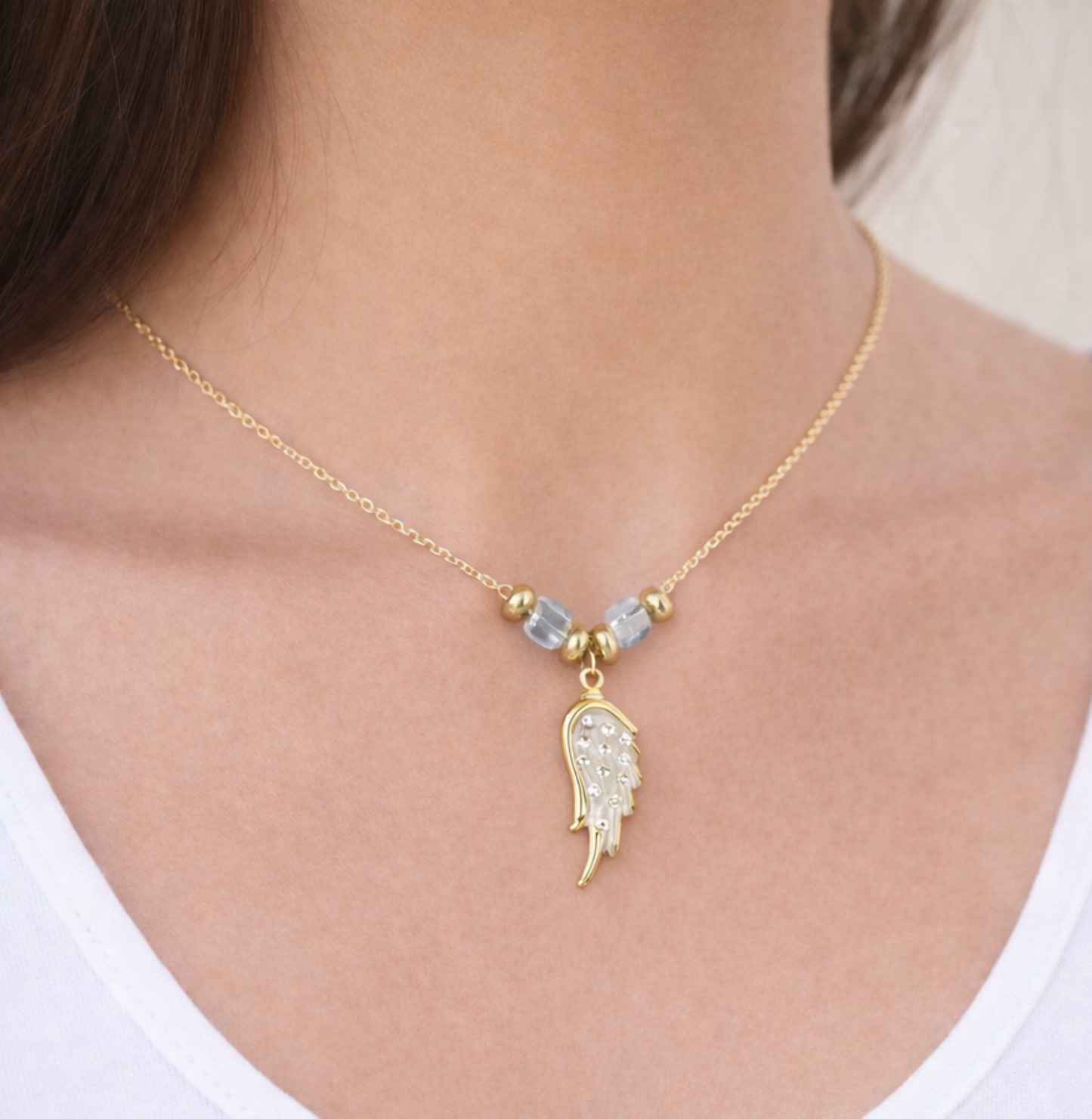 Angel’s Wing Necklace | Handcrafted Crystal Wing Pendant on 18" Gold Plated Chain