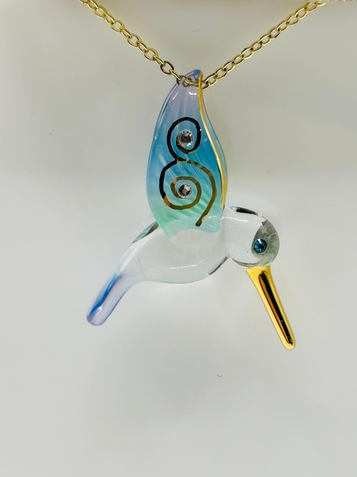 Hummingbird Necklace Glass Pendant Handcrafted Hummingbird Jewelry Gift