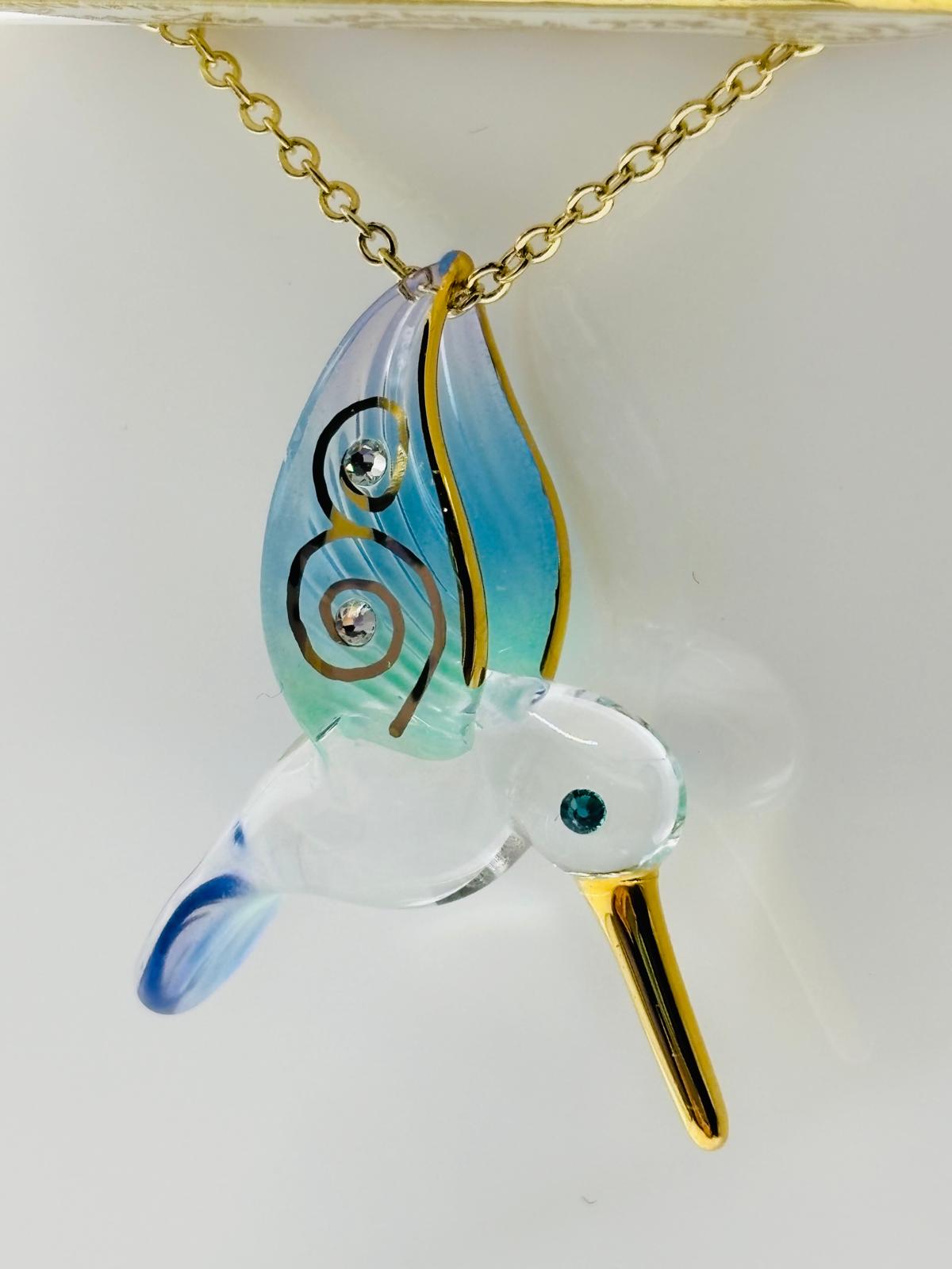 Hummingbird Necklace Glass Pendant Handcrafted Hummingbird Jewelry Gift