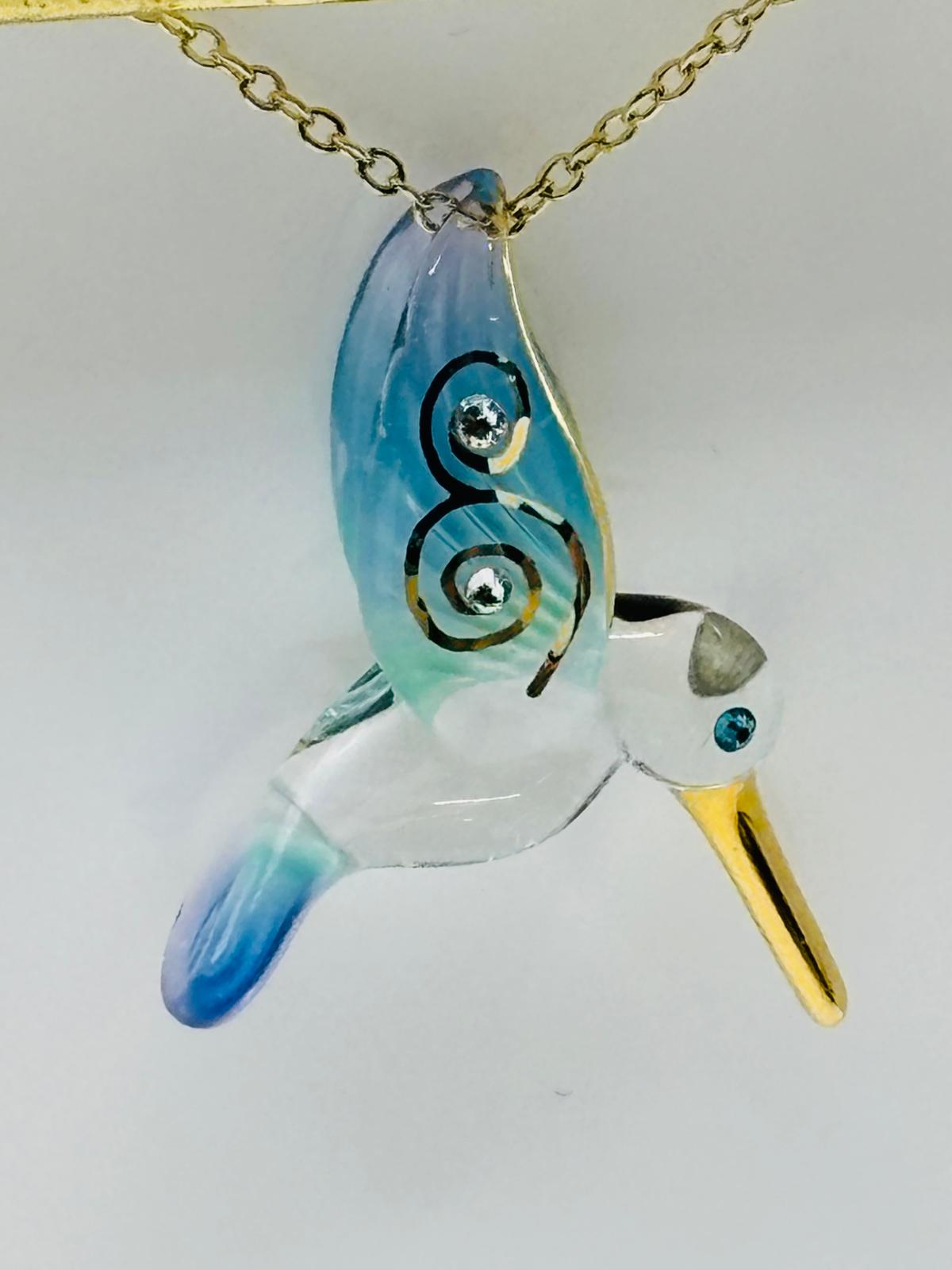 Hummingbird Necklace Glass Pendant Handcrafted Hummingbird Jewelry Gift
