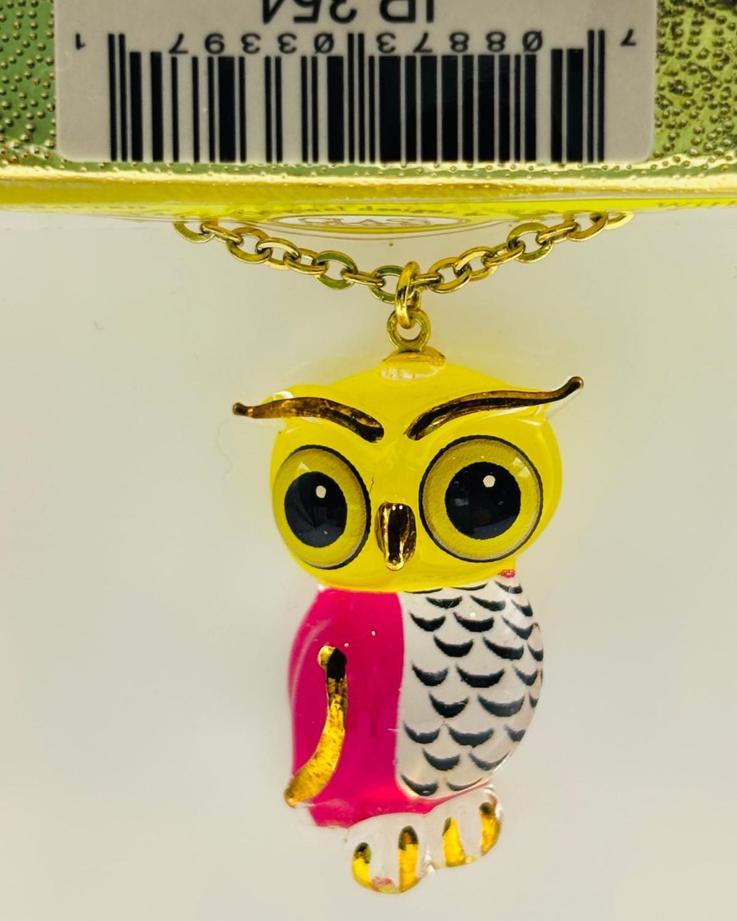 Handcrafted Owl Necklace Glass Owl Pendant on 18" Gold Plated Chain