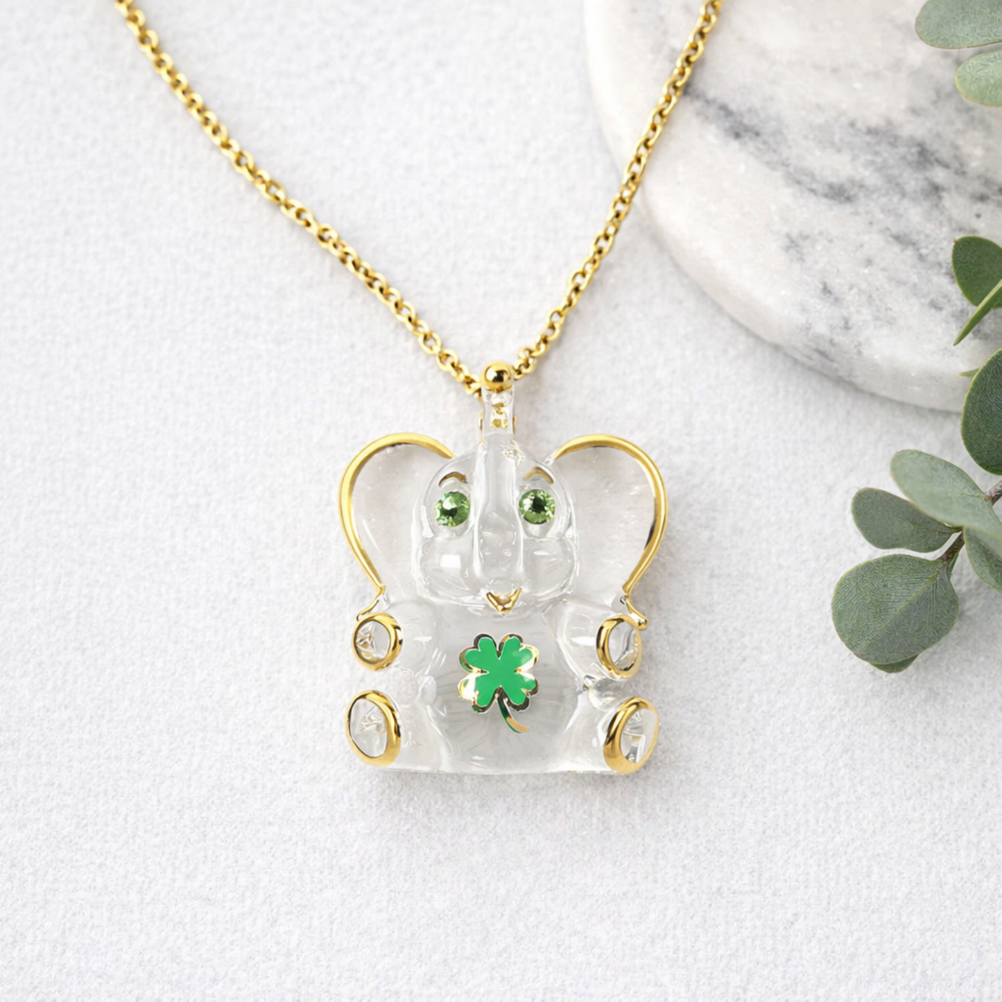 lucky elephant necklace gold pendant crystal elephant charm good luck jewelry 18 inch chain