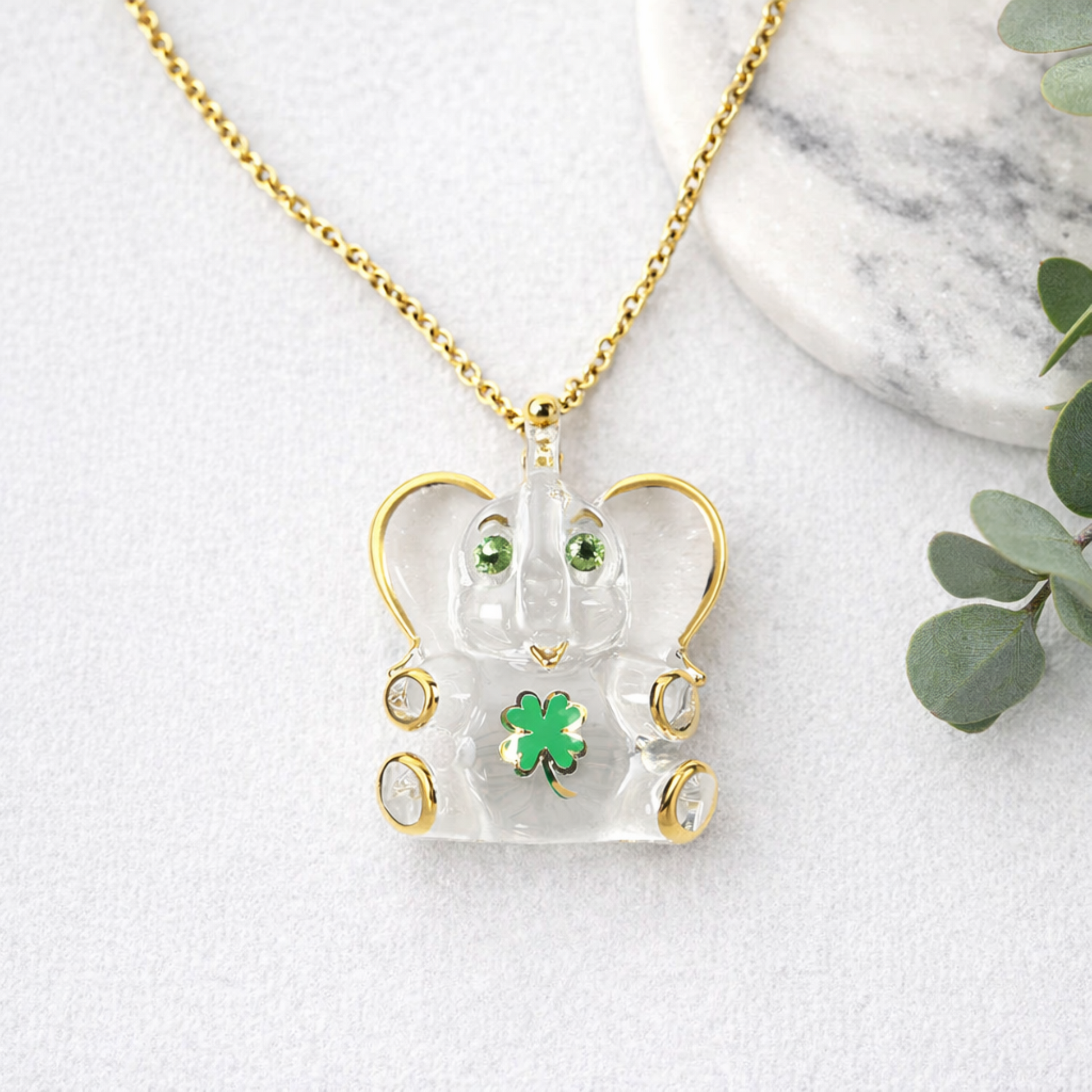 lucky elephant necklace gold pendant crystal elephant charm good luck jewelry 18 inch chain