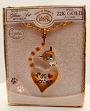 Cat-shaped crystal pendant necklace with gold accents on 18-inch chain in gift box