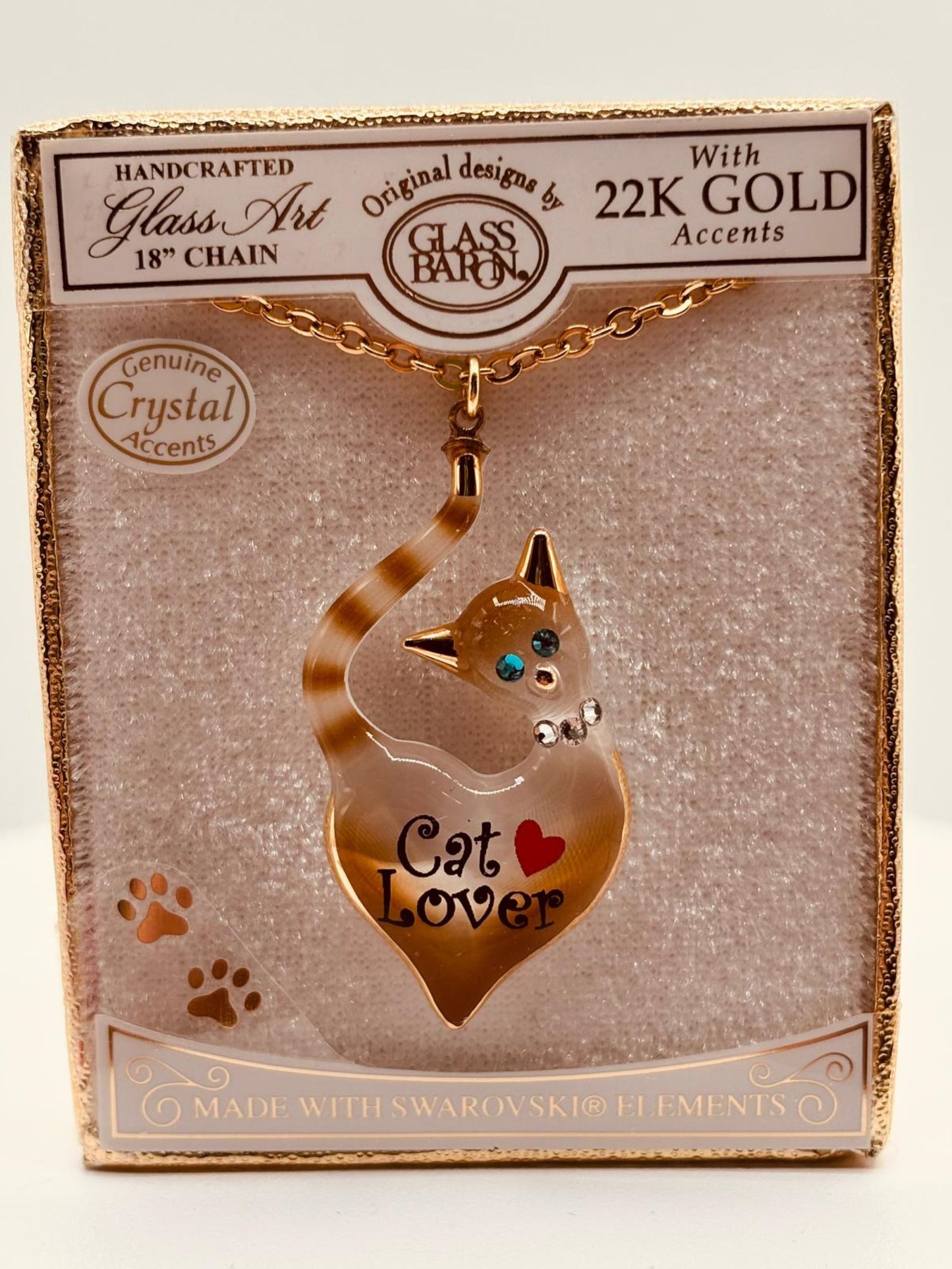 Cat Lover Crystal Necklace | Cat Pendant Jewelry Gift on 18-Inch Chain
