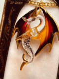 Dragon Necklace | Handcrafted Glass Pendant with Crystals on 18" Gold Chain