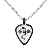 Dragon Guitar Pick Necklace Black & White Dragon Pendant on 18" Silver Chain