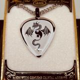 Guitar Pick Dragon Necklace with Crystals on Silver Chain