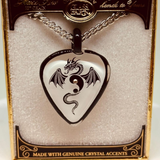 Guitar Pick Dragon Necklace with Crystals on Silver Chain
