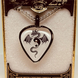 Guitar Pick Dragon Necklace with Crystals on Silver Chain