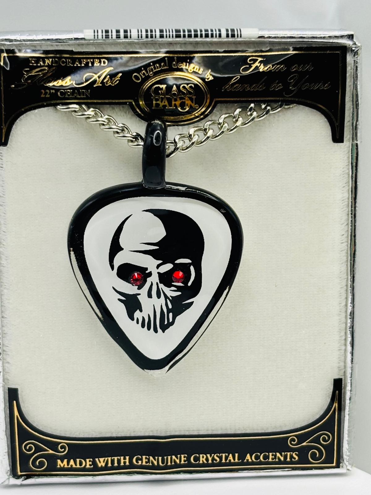 Skull Guitar Pick Pendant Necklace Handcrafted Rock Music Skull Jewelry