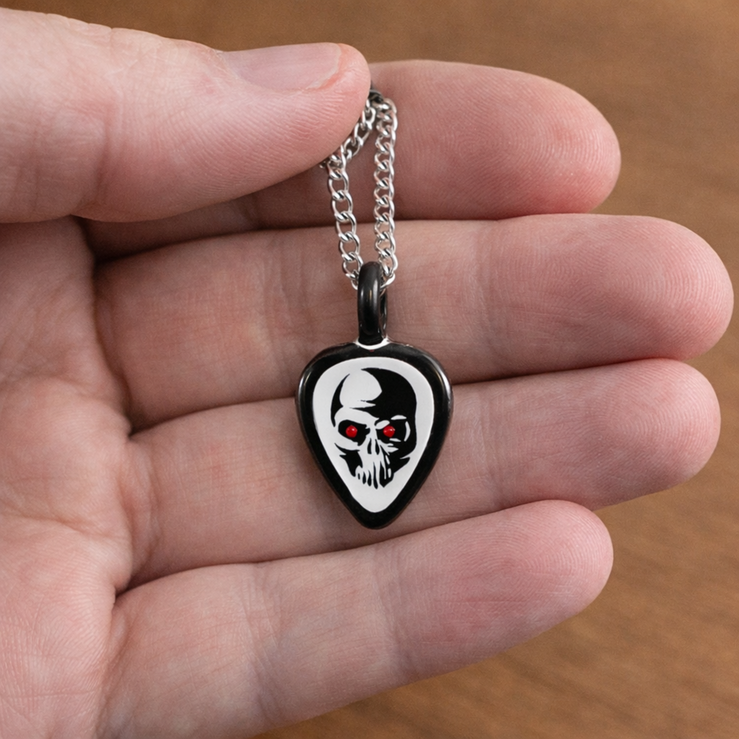 Skull Guitar Pick Pendant Necklace Handcrafted Rock Music Skull Jewelry