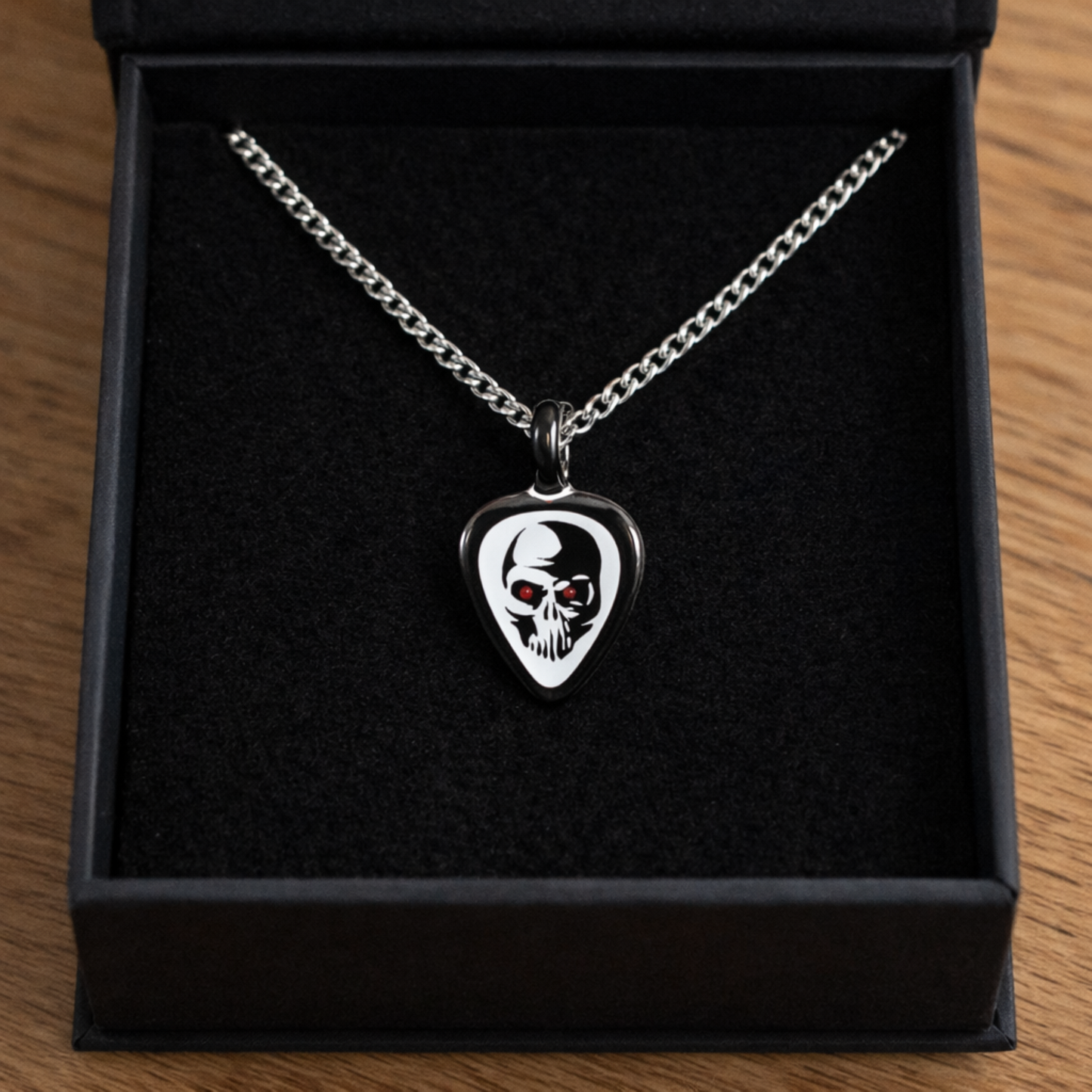 Skull Guitar Pick Pendant Necklace Handcrafted Rock Music Skull Jewelry