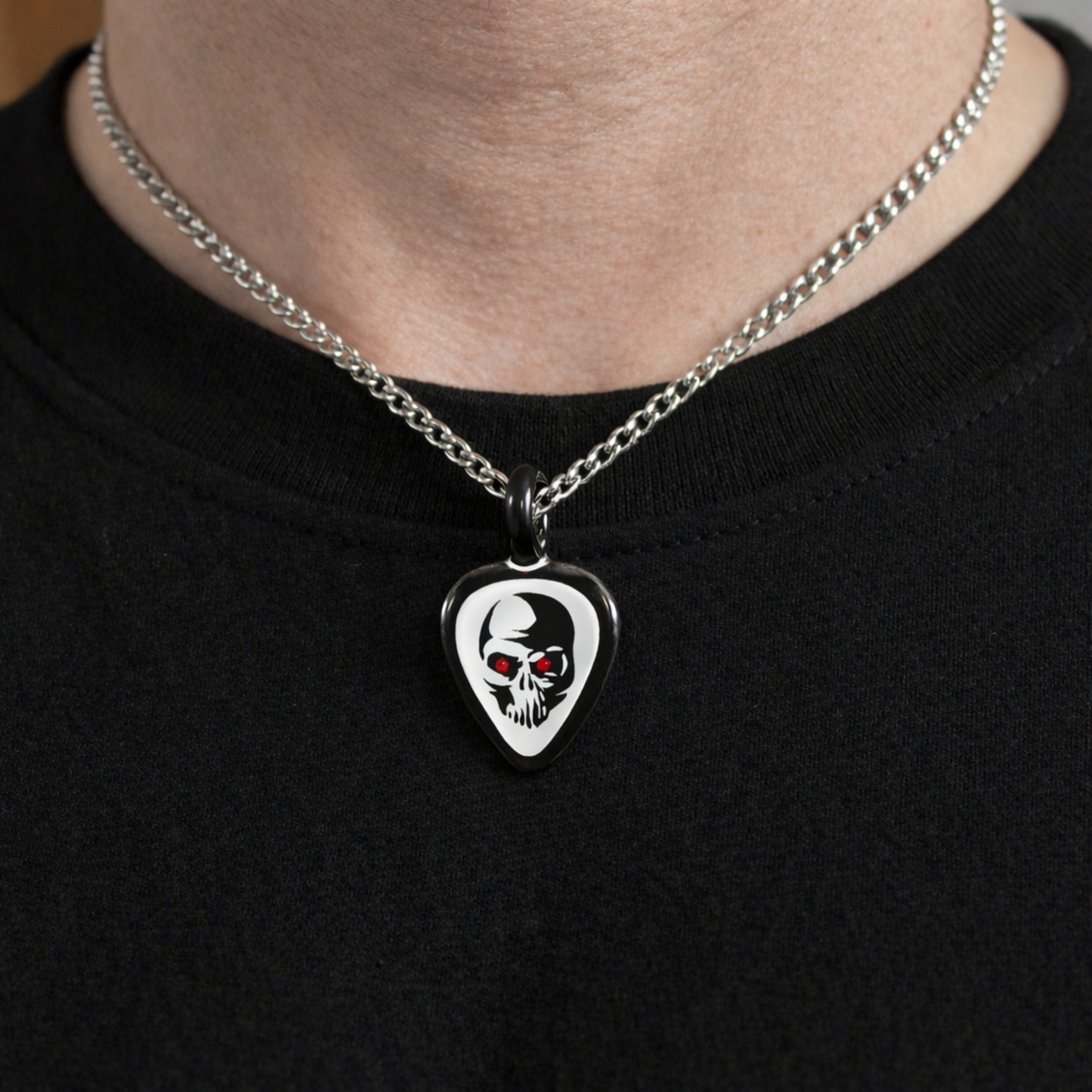 Skull Guitar Pick Pendant Necklace Handcrafted Rock Music Skull Jewelry