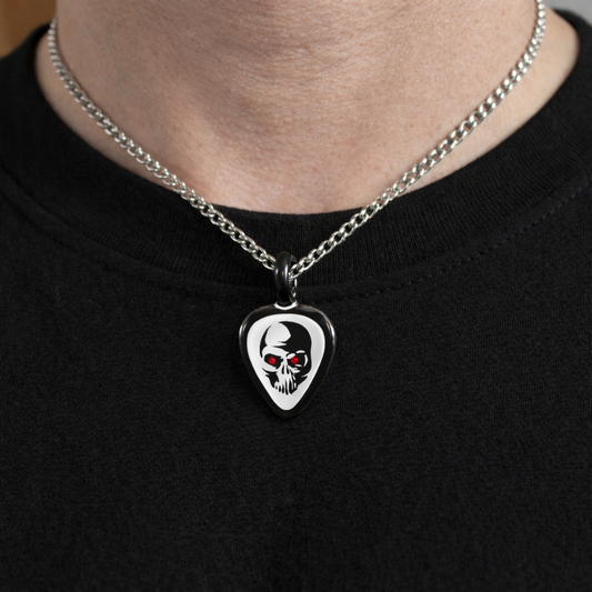 Skull Guitar Pick Pendant Necklace Handcrafted Rock Music Skull Jewelry