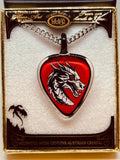 Dragon Guitar Pick Necklace Handcrafted Glass Dragon Pendant with Crystals