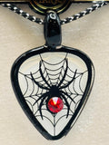 Spider Guitar Pick Necklace Gothic Black Spider Web Pendant on Cord