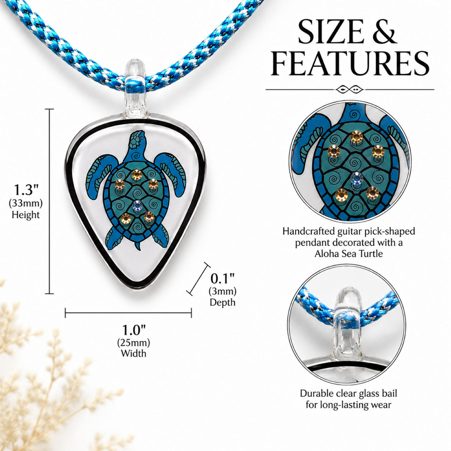 Aloha Sea Turtle Pendant Necklace Handcrafted Glass Sea Turtle Jewelry Gift with Crystals