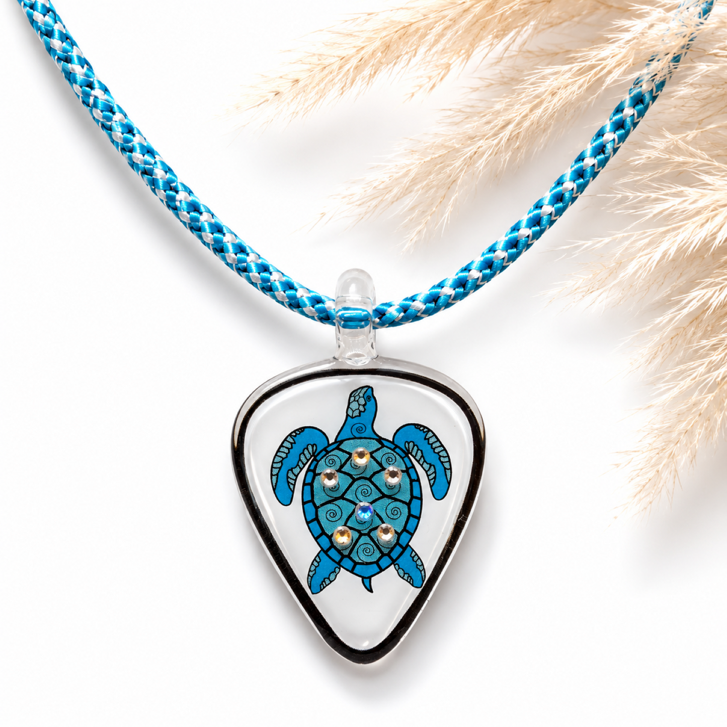 Aloha Sea Turtle Pendant Necklace Handcrafted Glass Sea Turtle Jewelry Gift with Crystals