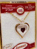 January Birthstone Heart Necklace | Red Crystal Birth Month Jewelry