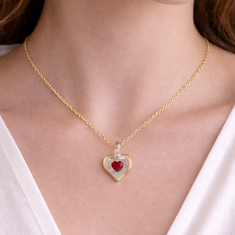 January Birthstone Heart Necklace | Red Crystal Birth Month Jewelry