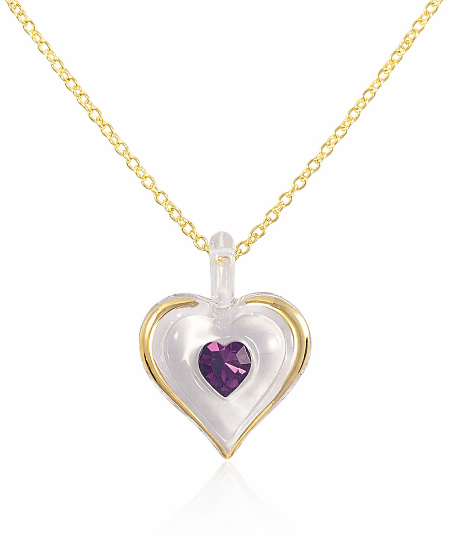 February Birthstone Heart Necklace Purple Crystal Gold Pendant Birthday Gift for Her