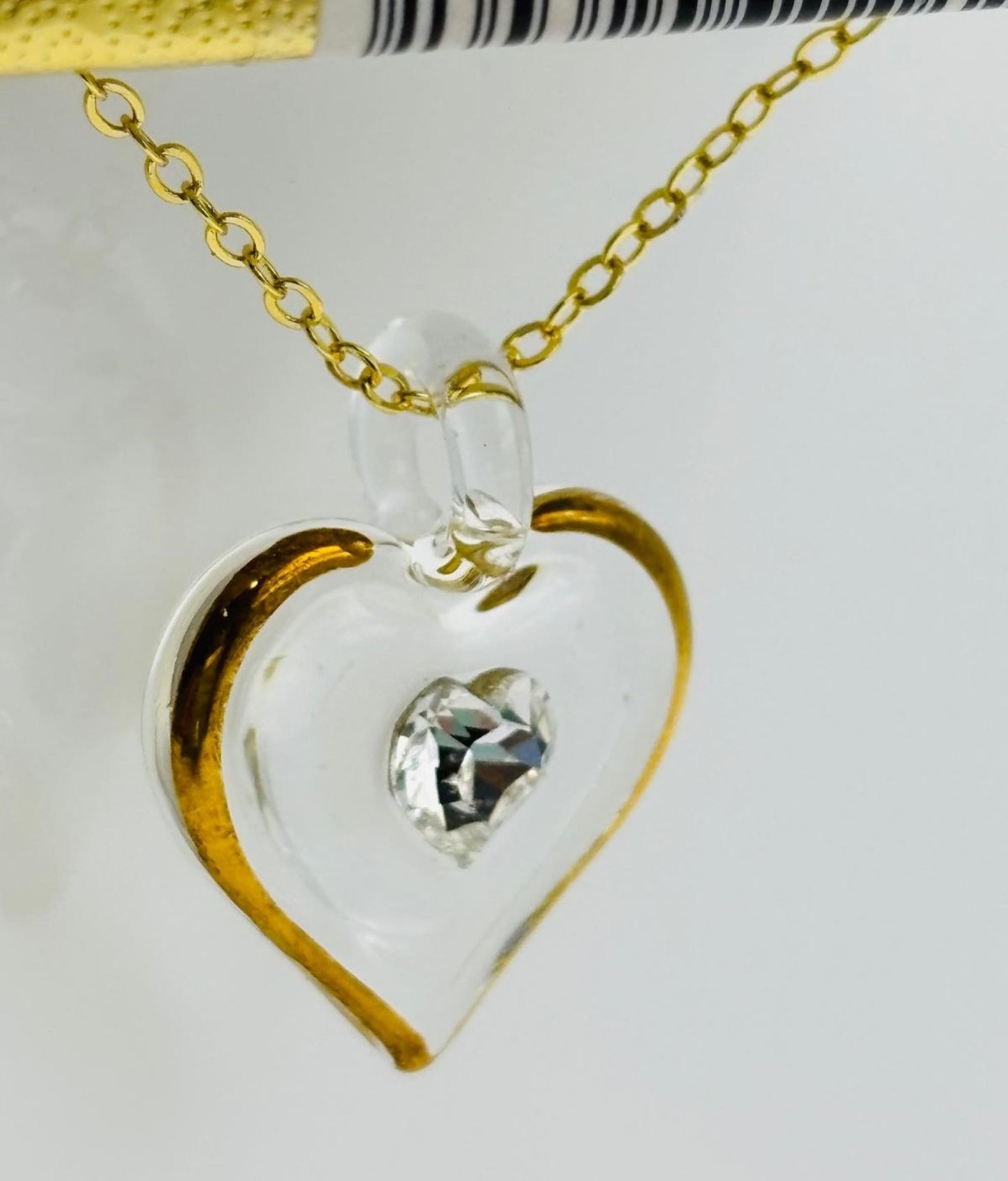 April Birthstone Heart Necklace Crystal Heart Pendant on Gold Chain Birthday Gift