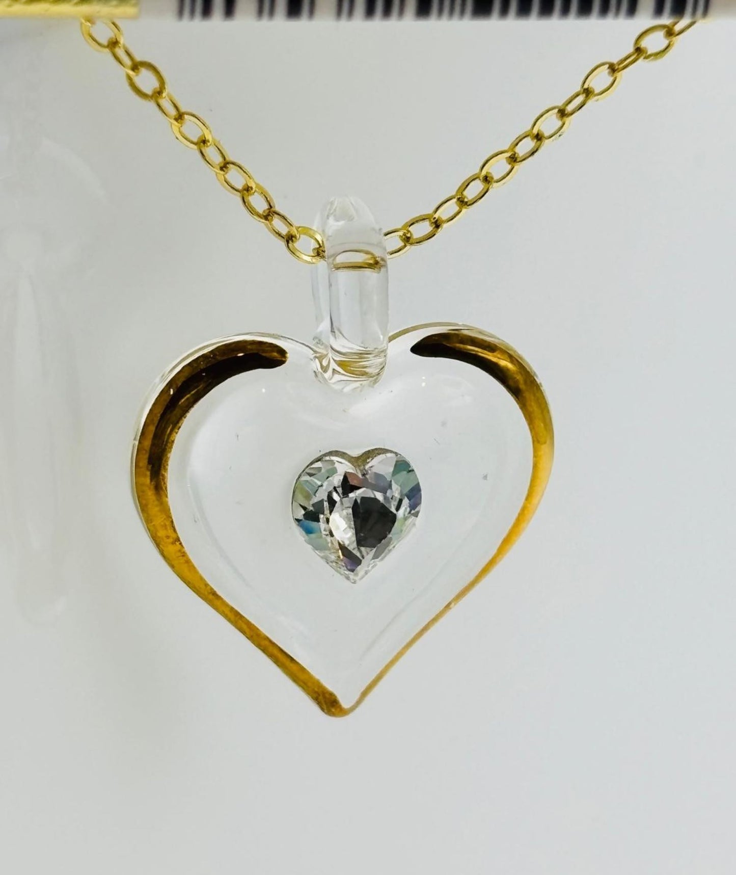 April Birthstone Heart Necklace Crystal Heart Pendant on Gold Chain Birthday Gift
