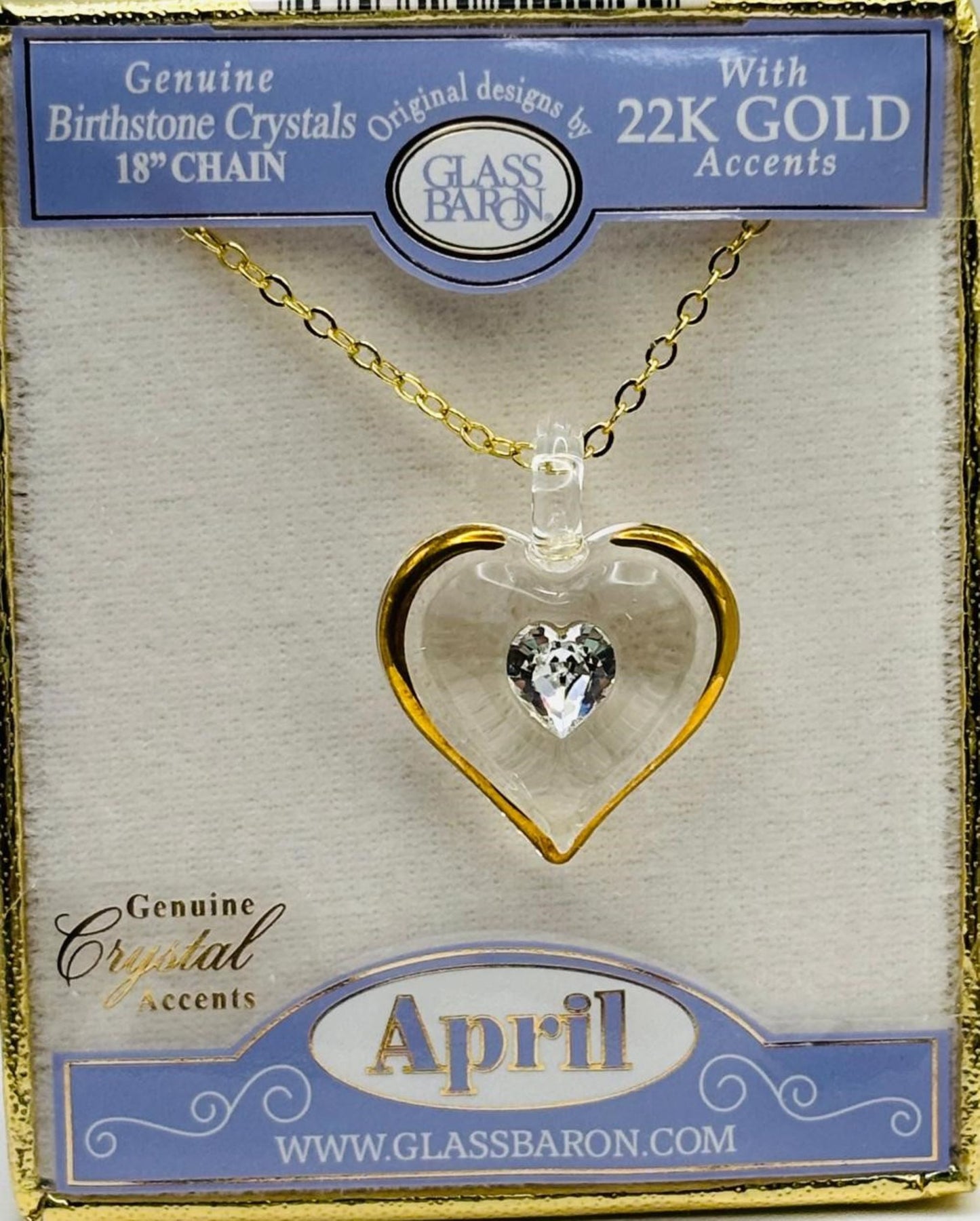 April Birthstone Heart Necklace Crystal Heart Pendant on Gold Chain Birthday Gift