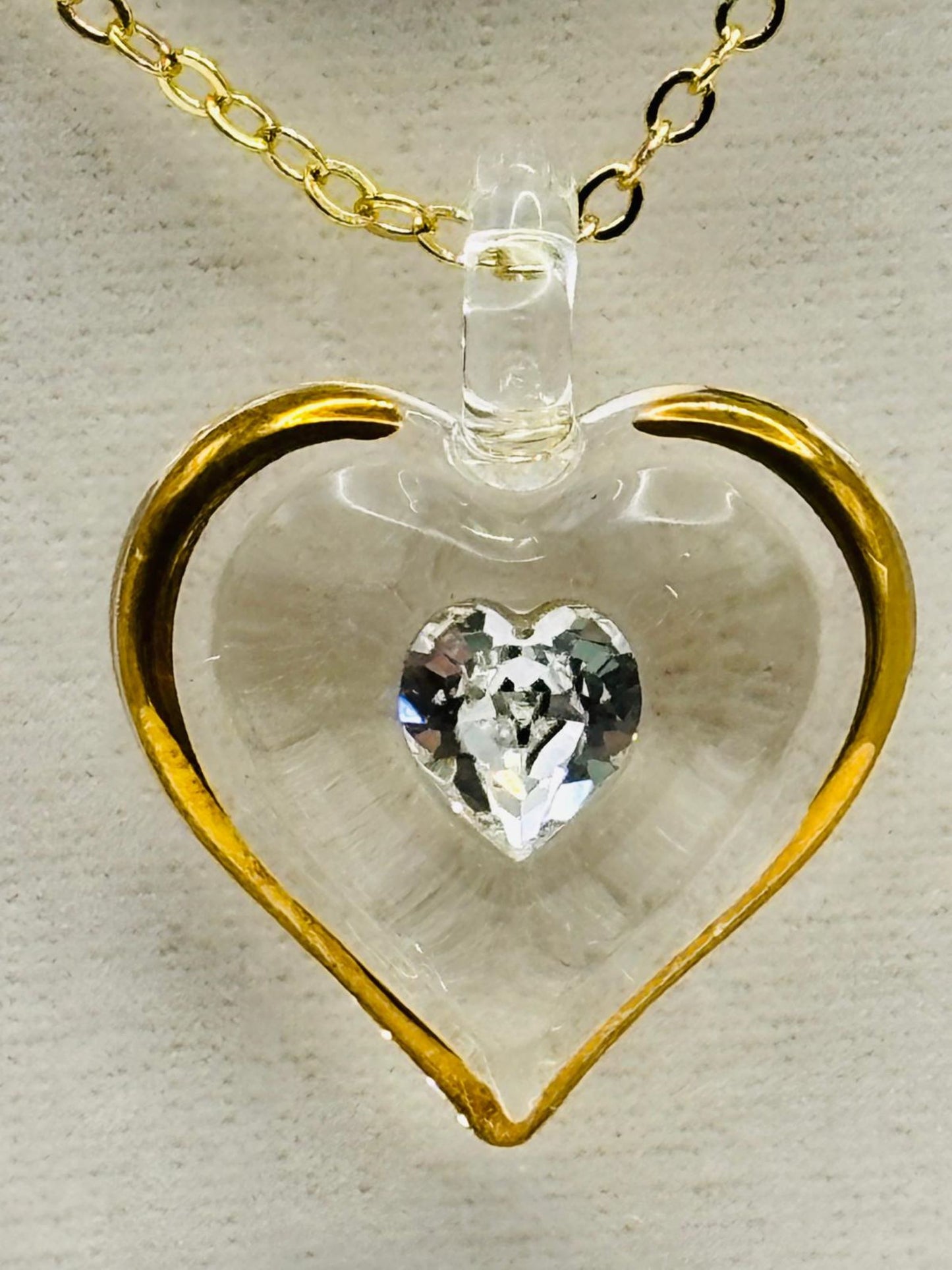 April Birthstone Heart Necklace Crystal Heart Pendant on Gold Chain Birthday Gift