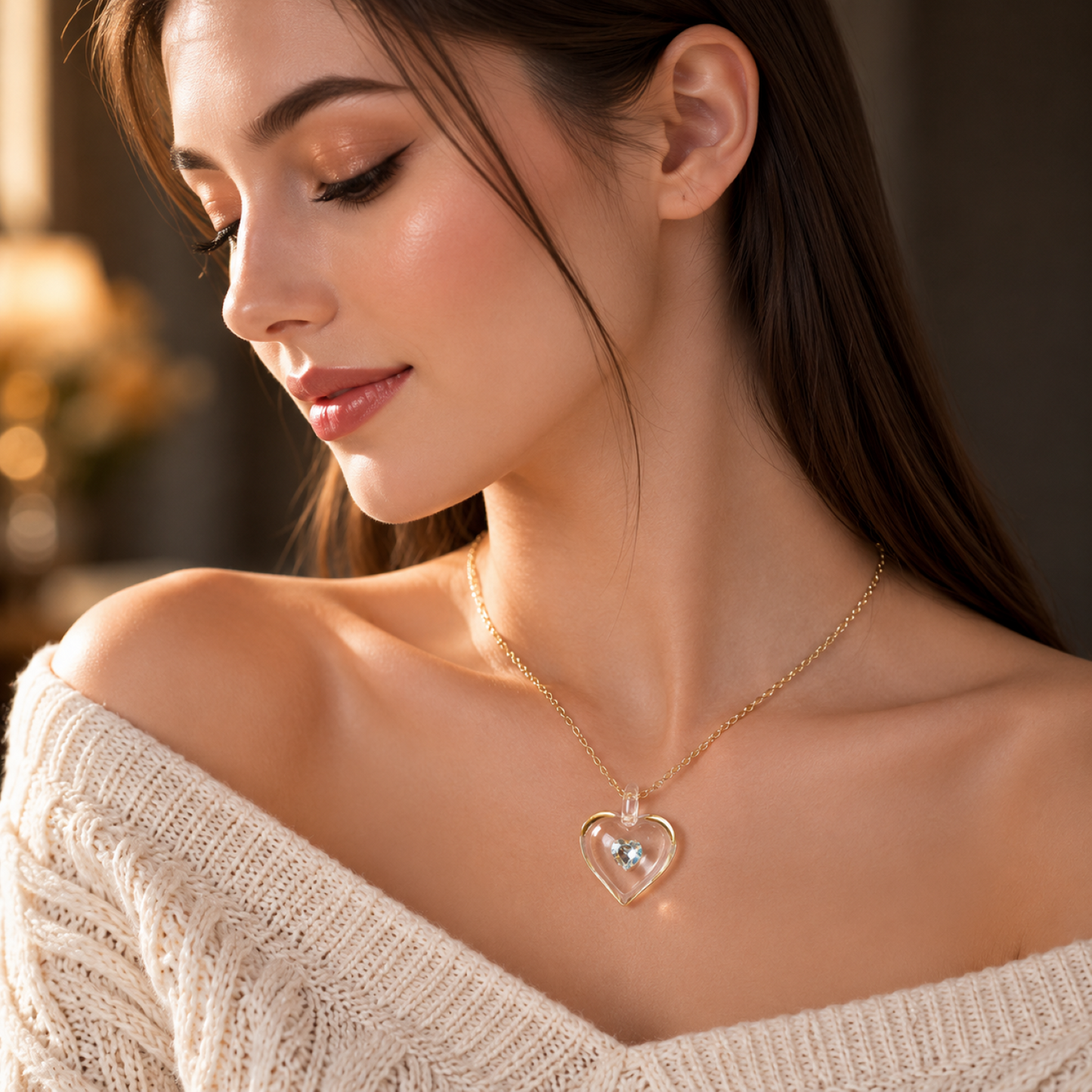 April Birthstone Heart Necklace Crystal Heart Pendant on Gold Chain Birthday Gift