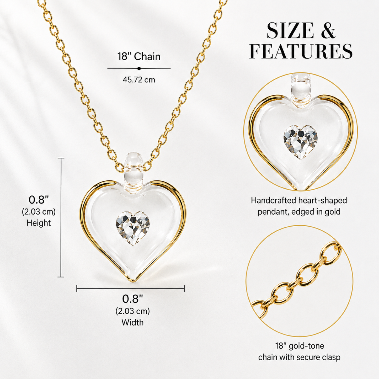 April Birthstone Heart Necklace Crystal Heart Pendant on Gold Chain Birthday Gift